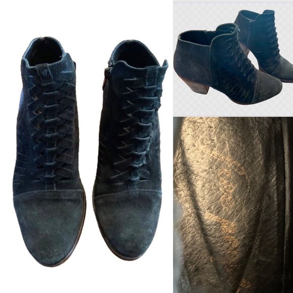 Free People Loveland Ankle Bootie Black Suede Braided Front Women's 37 7.5 7 - Picture 10 of 10
